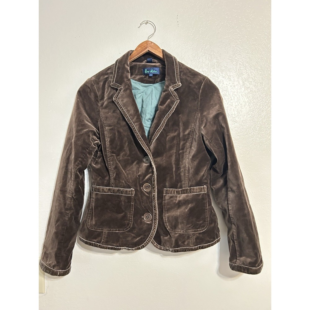 Boden Brown Velvet 3 Button Blazer Jacket Sz 10 Pockets Lined
